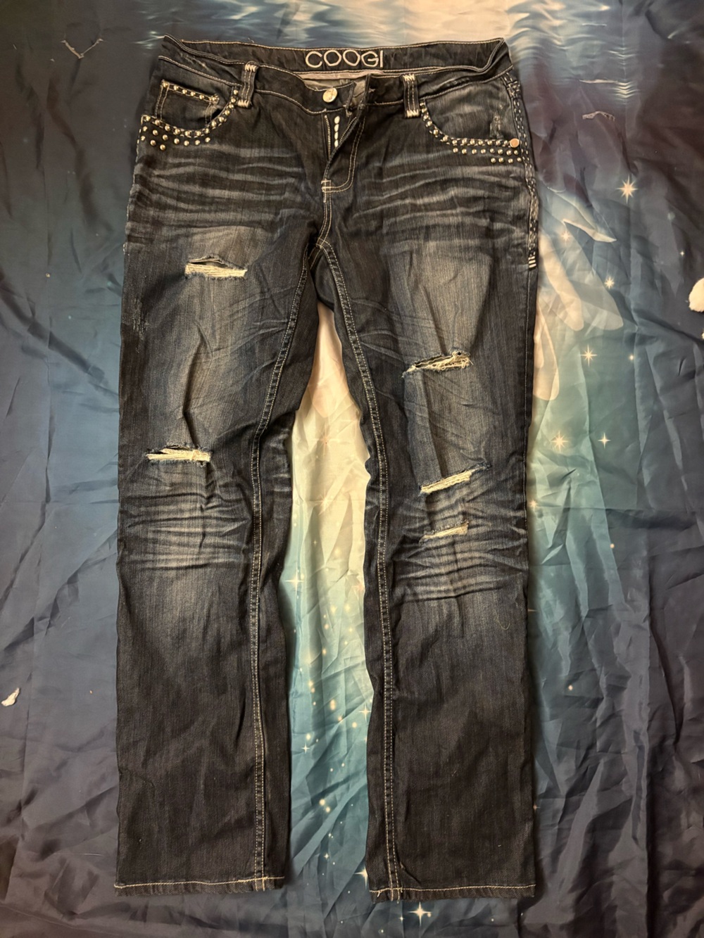 COOGI Women’s Dark Blue Distressed Skinny Jeans with Stud Accents SIZE 15/16